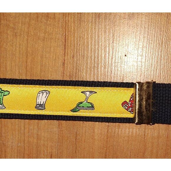 Novelty adjustable belt vintage Alynn yellow/black background Hawaiian shirt sal - Picture 5 of 6